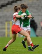 8 October 2017; Joanne Doonan of Fermanagh in action against Katie Holly of Derry, during the TG4 Ladies Football All-Ireland Junior Championship Final Replay, between Derry and Fermanagh, at St Tiernach's Park in Clones, Co Monaghan. Photo by Oliver McVeigh/Sportsfile