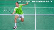 30 July 2012; Ireland's Scott Evans competes during the men's singles group play stage match with China's Lin Dan. London 2012 Olympic Games, Badminton, Wembley Arena, Wembley, London, England. Picture credit: Stephen McCarthy / SPORTSFILE