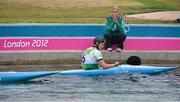1 August 2012; Ireland's Eoin Rheinisch with Team Ireland coach Ciara O'Toole after his run in the semi-final of the Men's Kayak Single K1 where he finished in 14th place and did not qualify for the final. London 2012 Olympic Games, Canoeing, Lee Valley White Water Centre, Waltham Cross, Hertfordshire, London, England. Picture credit: Brendan Moran / SPORTSFILE