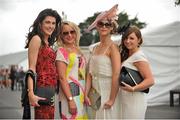 2 August 2012; Enjoying their day at the races, from left to right, are Bridget Flanning, from Foynes, Co. Limerick, Saundra Hennessey, from Ardmore, Co. Waterford, Marie Callinane, from Turloughmore, Co. Galway, and Lisa Hennessy from Ardmore, Co. Waterford. Galway Racing Festival 2012, Ballybrit, Galway. Picture credit: Barry Cregg / SPORTSFILE