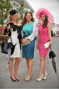 2 August 2012; Enjoying their day at the races, from left to right, are Anne-Marie Hadnett, Miriam Long, and Aoife O'Driscoll, all from Skibbereen, Co. Cork. Galway Racing Festival 2012, Ballybrit, Galway. Picture credit: Barry Cregg / SPORTSFILE