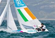 2 August 2012; Ireland's Peter O'Leary, skipper, and David Burrows, crew, compete in the men's star keelboat fleet race. London 2012 Olympic Games, Sailing, Weymouth & Portland National Sailing Academy, Portland, Dorset, England. Picture credit: David Branigan / SPORTSFILE