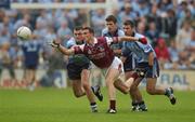 6 October 2002; Joe Bergin, Galway in action against (from left to right) Paul Casey, Graham Cullen and Bryan Cullen Dublin v Galway, All Ireland Under 21 Football Final, O'Moore Park Portlaoise, Co. Laois. Picture credit; Damien Eagers / SPORTSFILE *EDI*