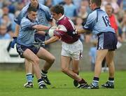 6 October 2002; Matthew Clancy, Galway in action against Paul Casey, (left) and Neil O'Driscoll, Dublin, Dublin v Galway, All Ireland Under 21 Football Final, O'Moore Park Portlaoise, Co. Laois. Picture credit; Damien Eagers / SPORTSFILE *EDI*