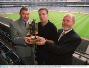 8 October 2002; Armagh captain Kieran McGeeney, who was named Vodafone Player of the Month for September in Football by Sean McCague, left, President of the GAA and Gerry Fahy, Strategy Director, Vodafone, at a luncheon in Croke Park, Dublin. Football. Picture credit; Brendan Moran / SPORTSFILE