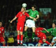 16 October 2002; Gary Breen, Republic of Ireland, in action against Ludovic Magnin, Switzerland. Republic of Ireland v Switzerland, European Championships 2004 Qualifier, Lansdowne Road, Dublin. Soccer. Picture credit; David Maher / SPORTSFILE