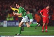 16 October 2002; Republic of Ireland's Gary Breen celebrates after Ireland's goal against Switzerland. Republic of Ireland v Switzerland, European Championships 2004 Qualifier, Lansdowne Road, Dublin. Soccer. Picture credit; Aoife Rice / SPORTSFILE