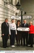 17 October 2002; Pictured at the launch of the Bank of Ireland Special Olympics Host Town of the Month Awards are, from left, Denis O'Brien, Chairman of the 2003 Special Olympics World Games, Laura Mulally, Special Olympic Athlete, from Kimmage, Dublin, Cherie Booth QC, Laurence Crowley, Governer of the Bank of Ireland and Celia Larkin, at The House of Lords, Dublin. Picture credit; Ray McManus / SPORTSFILE