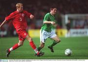 16 October 2002; Robbie Keane, Republic of Ireland, in action against Ludovic Magnin, Switzerland. Republic of Ireland v Switzerland, European Championships 2004 Qualifier, Lansdowne Road, Dublin. Soccer. Picture credit; Aoife Rice / SPORTSFILE
