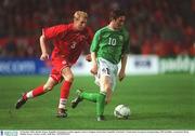 16 October 2002; Robbie Keane, Republic of Ireland, in action against Ludovic Magnin, Switzerland. Republic of Ireland v Switzerland, European Championships 2004 Qualifier, Lansdowne Road, Dublin. Soccer. Picture credit; Aoife Rice / SPORTSFILE