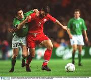 16 October 2002; Bernt Haas, Switzerland, in action against the Republic of Ireland's Robbie Keane. Republic of Ireland v Switzerland, European Championships 2004 Qualifier, Lansdowne Road, Dublin. Soccer. Picture credit; David Maher / SPORTSFILE