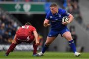 7 October 2017; Tadhg Furlong of Leinster in action against Ian Keatley of Munster during the Guinness PRO14 Round 6 match between Leinster and Munster at the Aviva Stadium in Dublin. Photo by Brendan Moran/Sportsfile