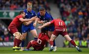 7 October 2017; Tadhg Furlong of Leinster is tackled by Ian Keatley and Keith Earls of Munster during the Guinness PRO14 Round 6 match between Leinster and Munster at the Aviva Stadium in Dublin. Photo by Brendan Moran/Sportsfile