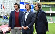 7 October 2017; Sky Sports analysts Alan Quinlan, left, and Luke Fitzgerald with presenter Alex Payne during the Guinness PRO14 Round 6 match between Leinster and Munster at the Aviva Stadium in Dublin. Photo by Brendan Moran/Sportsfile
