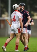 8 October 2017; Nicky Kenny of Cuala tussles with Jack O'Neill of St Brigid's during the Dublin County Senior Hurling Championship Quarter-Final match between Cuala and St Brigid's at O'Toole Park in Dublin. Photo by David Fitzgerald/Sportsfile