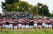 8 October 2017; Supporters and Mullinalaghta St Columba players stand for the National Anthem before the Longford County Senior Football Championship Final match between Abbeylara and Mullinalaghta St Columba's at Glennon Brothers Pearse Park in Longford. Photo by Piaras Ó Mídheach/Sportsfile