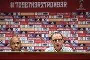 8 October 2017; Republic of Ireland manager Martin O'Neill, right, with goalkeeper Darren Randolph during a press conference at Cardiff City Stadium in Cardiff, Wales. Photo by Stephen McCarthy/Sportsfile