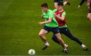 8 October 2017; Ryan Delaney of Republic of Ireland U21 in action against team mate Declan Rice during squad training at Tallaght Stadium in Dublin. Photo by David Fitzgerald/Sportsfile
