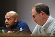 8 October 2017; Republic of Ireland's Darren Randolph, left, and Republic of Ireland manager Martin O'Neill during a press conference at Cardiff City Stadium in Cardiff, Wales. Photo by Stephen McCarthy/Sportsfile