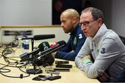 8 October 2017; Republic of Ireland manager Martin O'Neill and goalkeeper Darren Randolph during a press conference at Cardiff City Stadium in Cardiff, Wales. Photo by Stephen McCarthy/Sportsfile