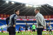8 October 2017; Republic of Ireland's Seamus Coleman and GPS analyst Sean McCullagh during squad training at Cardiff City Stadium in Cardiff, Wales. Photo by Stephen McCarthy/Sportsfile