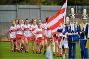 8 October 2017; The Derry players with the parade before the TG4 Ladies Football All-Ireland Junior Championship Final Replay between Derry and Fermanagh at St Tiernach's Park in Clones, Co Monaghan. Photo by Oliver McVeigh/Sportsfile
