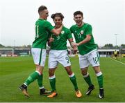 9 October 2017; Reece Grego-Cox of Republic of Ireland celebrates after scoring the first goal against Israel with team-mates Ronan Curtis and Ryan Manning during the UEFA European U21 Championship Qualifier match between Republic of Ireland and Israel at Tallaght Stadium in Dublin. Photo by Matt Browne/Sportsfile
