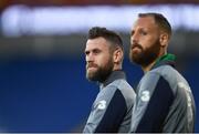 9 October 2017; Daryl Murphy, left, and David Meyler of Republic of Ireland prior to the FIFA World Cup Qualifier Group D match between Wales and Republic of Ireland at Cardiff City Stadium in Cardiff, Wales. Photo by Seb Daly/Sportsfile