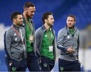 9 October 2017; Players, from left to right, Wes Hoolahan, Richard Keogh, Harry Arter, and Aiden McGeady of Republic of Ireland prior to the FIFA World Cup Qualifier Group D match between Wales and Republic of Ireland at Cardiff City Stadium in Cardiff, Wales. Photo by Seb Daly/Sportsfile