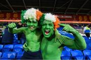 9 October 2017; Republic of Ireland supporters Clayton Peppard, age 11, with his dad Shane, from Clondalkin, Dublin, prior to the FIFA World Cup Qualifier Group D match between Wales and Republic of Ireland at Cardiff City Stadium in Cardiff, Wales. Photo by Stephen McCarthy/Sportsfile