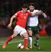 9 October 2017; Ben Davies of Wales in action against Robbie Brady of Republic of Ireland during the FIFA World Cup Qualifier Group D match between Wales and Republic of Ireland at Cardiff City Stadium in Cardiff, Wales. Photo by Stephen McCarthy/Sportsfile