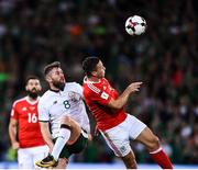 9 October 2017; Daryl Murphy of Republic of Ireland in action against James Chester of Wales during the FIFA World Cup Qualifier Group D match between Wales and Republic of Ireland at Cardiff City Stadium in Cardiff, Wales. Photo by Seb Daly/Sportsfile