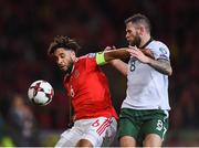 9 October 2017; Ashley Williams of Wales in action against Daryl Murphy of Republic of Ireland during the FIFA World Cup Qualifier Group D match between Wales and Republic of Ireland at Cardiff City Stadium in Cardiff, Wales. Photo by Seb Daly/Sportsfile