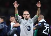 9 October 2017; Republic of Ireland manager Martin O'Neill celebrates following his side's victory during the FIFA World Cup Qualifier Group D match between Wales and Republic of Ireland at Cardiff City Stadium in Cardiff, Wales. Photo by Stephen McCarthy/Sportsfile