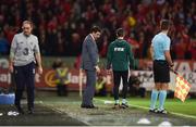 9 October 2017; Wales manager Chris Coleman, centre, reacts during the FIFA World Cup Qualifier Group D match between Wales and Republic of Ireland at Cardiff City Stadium in Cardiff, Wales. Photo by Seb Daly/Sportsfile
