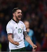 9 October 2017; Robbie Brady of Republic of Ireland celebrates following his side's victory during the FIFA World Cup Qualifier Group D match between Wales and Republic of Ireland at Cardiff City Stadium in Cardiff, Wales. Photo by Seb Daly/Sportsfile