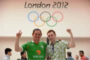 3 August 2012; Declan, left, and Lee O'Neill, from Portarlington, Co. Laois, at the ExCel Arena ahead of Michael Conlan's fly 52kg and Adam Nolan's welter 69kg round of 16 contests. London 2012 Olympic Games, Boxing, South Arena 2, ExCeL Arena, Royal Victoria Dock, London, England. Picture credit: Stephen McCarthy / SPORTSFILE
