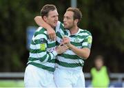 3 August 2012; Gary Twigg, left, Shamrock Rovers, celebrates with team-mate Stephen Rice after scoring his side's first goal. Airtricity League Premier Division, UCD v Shamrock Rovers, Belfield Bowl, UCD, Belfield, Dublin. Picture credit: Matt Browne / SPORTSFILE