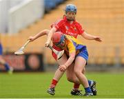 4 August 2012; Cloe Morey, Clare, in action against Joanne Casey, Cork. All-Ireland Senior Camogie Championship Quarter-Final, Cork v Clare, Páirc Ui Chaoimh, Cork. Picture credit: Pat Murphy / SPORTSFILE