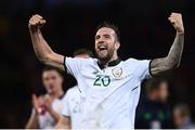 9 October 2017; Shane Duffy of Republic of Ireland celebrates following the FIFA World Cup Qualifier Group D match between Wales and Republic of Ireland at Cardiff City Stadium in Cardiff, Wales. Photo by Stephen McCarthy/Sportsfile