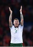 9 October 2017; James McClean of Republic of Ireland celebrates following the FIFA World Cup Qualifier Group D match between Wales and Republic of Ireland at Cardiff City Stadium in Cardiff, Wales. Photo by Stephen McCarthy/Sportsfile