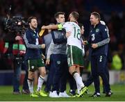 9 October 2017; Seamus Coleman and David Meyler of Republic of Ireland following the FIFA World Cup Qualifier Group D match between Wales and Republic of Ireland at Cardiff City Stadium in Cardiff, Wales. Photo by Stephen McCarthy/Sportsfile