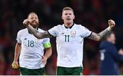 9 October 2017; James McClean, right, and David Meyler of Republic of Ireland celebrate following the FIFA World Cup Qualifier Group D match between Wales and Republic of Ireland at Cardiff City Stadium in Cardiff, Wales. Photo by Stephen McCarthy/Sportsfile