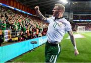 9 October 2017; James McClean of Republic of Ireland celebrates after scoring his side's goal during the FIFA World Cup Qualifier Group D match between Wales and Republic of Ireland at Cardiff City Stadium in Cardiff, Wales. Photo by Stephen McCarthy/Sportsfile