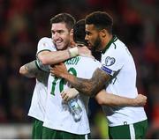 9 October 2017; Republic of Ireland players Stephen Ward, left, Robbie Brady and Cyrus Christie, right, following the FIFA World Cup Qualifier Group D match between Wales and Republic of Ireland at Cardiff City Stadium in Cardiff, Wales. Photo by Stephen McCarthy/Sportsfile
