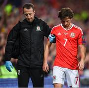 9 October 2017; Joe Allen of Wales leaves the field after picking up an injury during the FIFA World Cup Qualifier Group D match between Wales and Republic of Ireland at Cardiff City Stadium in Cardiff, Wales. Photo by Stephen McCarthy/Sportsfile