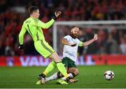 9 October 2017; David Meyler of Republic of Ireland in action against Wayne Hennessey of Wales during the FIFA World Cup Qualifier Group D match between Wales and Republic of Ireland at Cardiff City Stadium in Cardiff, Wales. Photo by Stephen McCarthy/Sportsfile