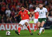9 October 2017; Ashley Williams of Wales in action against Daryl Murphy of Republic of Ireland during the FIFA World Cup Qualifier Group D match between Wales and Republic of Ireland at Cardiff City Stadium in Cardiff, Wales. Photo by Stephen McCarthy/Sportsfile