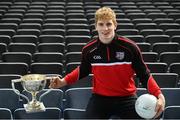 10 October 2017; In attendance at Croke Park for the draw and launch of the Top Oil Leinster Schools Senior Football ‘A’ Championship is Daniel Flynn of Kildare with the Brother Bosco Cup. Croke Park in Dublin. Photo by Sam Barnes/Sportsfile