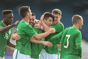 10 October 2017; Neil Farrugia of Republic of Ireland is congratulated by his team-mates after scoring his sides  second goal against Serbia during the UEFA European U19 Championship Qualifier match between Republic of Ireland and Serbia at RSC in Waterford. Photo by Matt Browne/Sportsfile